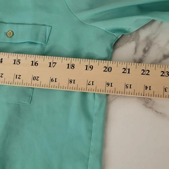 Calvin Klein Womens Popover Top Green Long Sleeve Band Collar Pockets High Low M - Picture 5 of 8